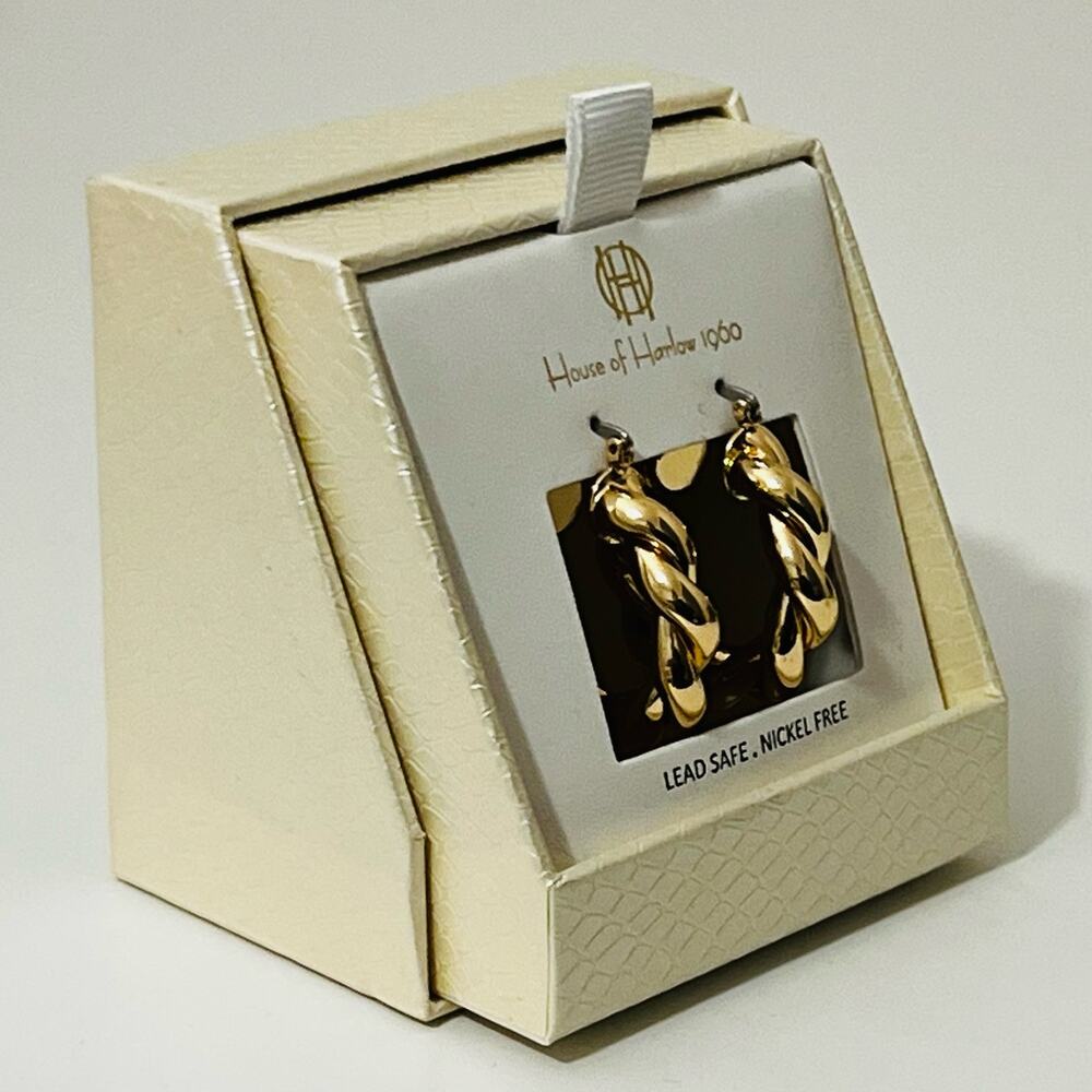 New House of Harlow 1960 Twisted Hoop Earrings in Gold - Picture 3 of 7